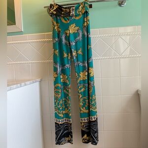 Fold over Baroque Print Wide Leg Pants